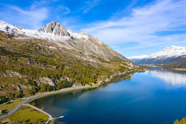 Estrada Sinuosa Passo Maloja Que Liga Suíça Itália — Fotografia de Stock