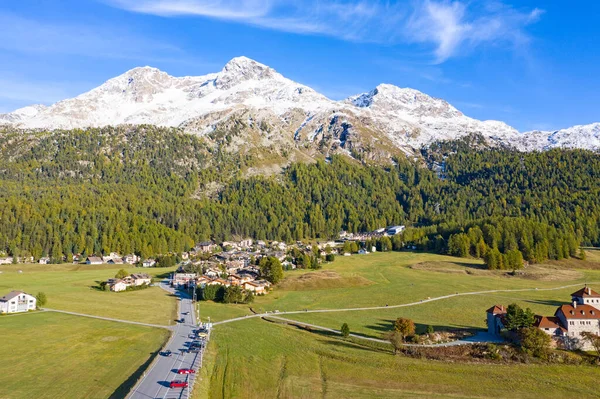 Зимова Дорога Перевалу Малоя Єднує Швейцарію Італію — стокове фото