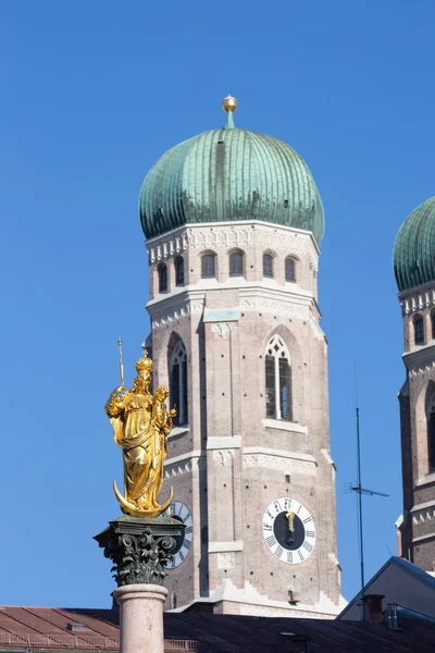 Hauptplatz Der Stadt München Marienplatz Altes Und Neues Rathaus Mariensäule — Stockfoto