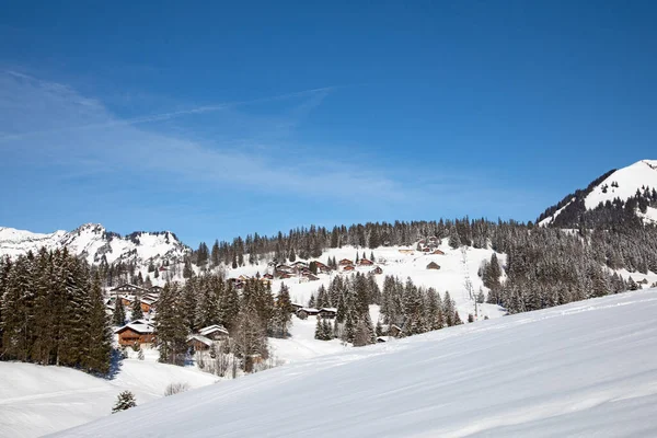 Invierno Los Alpes Suizos Pueblo Arvenbuel Cerca Del Cantón Amden —  Fotos de Stock