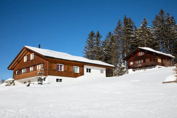 Winter Den Schweizer Alpen Dorf Arvenbuel Bei Amden Kanton Gallen — Stockfoto