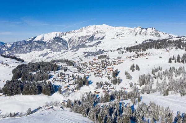 Inverno Nos Alpes Suíços Aldeia Arvenbuel Perto Cantão Amden Gallen — Fotografia de Stock