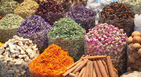 Coloridas Especias Tradicional Zoco Árabe Mercado Dubai — Foto de Stock