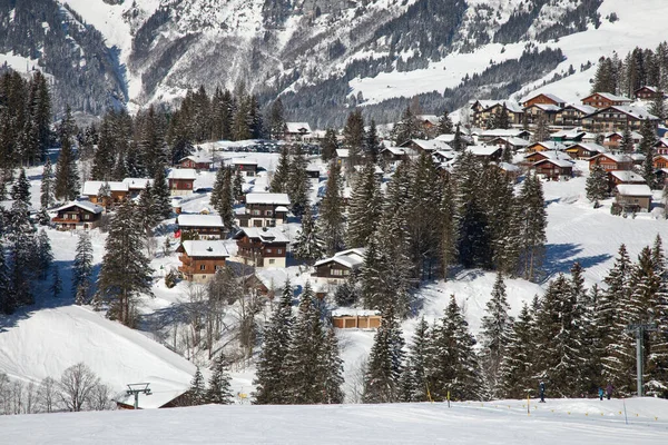 Winter Den Schweizer Alpen Dorf Arvenbuel Bei Amden Kanton Gallen — Stockfoto