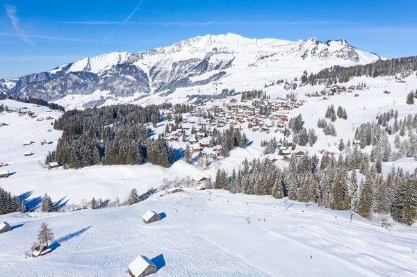 Winter Den Schweizer Alpen Dorf Arvenbuel Bei Amden Kanton Gallen — Stockfoto