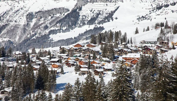 Invierno Los Alpes Suizos Pueblo Arvenbuel Cerca Del Cantón Amden —  Fotos de Stock