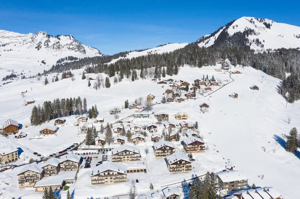 Χειμώνας Στις Ελβετικές Άλπεις Χωριό Arvenbuel Κοντά Στο Amden Καντόνι — Φωτογραφία Αρχείου