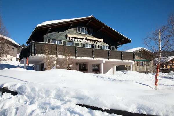 Winter Den Schweizer Alpen Dorf Arvenbuel Bei Amden Kanton Gallen — Stockfoto