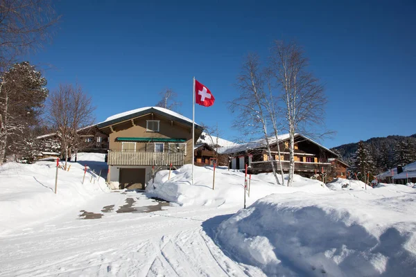 Inverno Nos Alpes Suíços Aldeia Arvenbuel Perto Cantão Amden Gallen — Fotografia de Stock