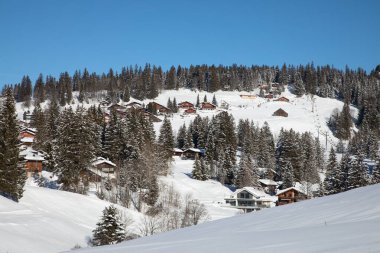 İsviçre Alplerinde kış, İsviçre 'nin St. Gallen kantonu yakınlarındaki Arvenbuel köyü.