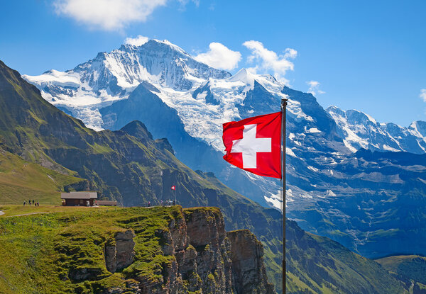 Swiss flag on the top of Mannlichen