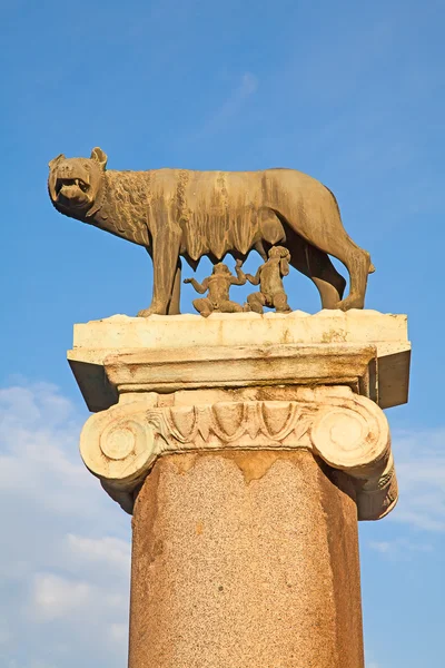 Mutter-Wolf-Fütterung von Romulus und Remus — Stockfoto