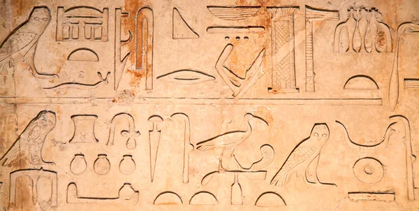 Egyptské hieroglyfy na zeď — Stock fotografie