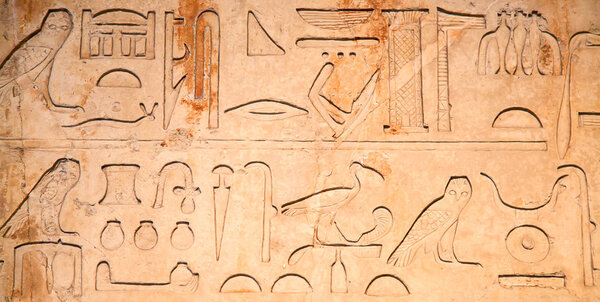 Egyptian hieroglyphs on wall