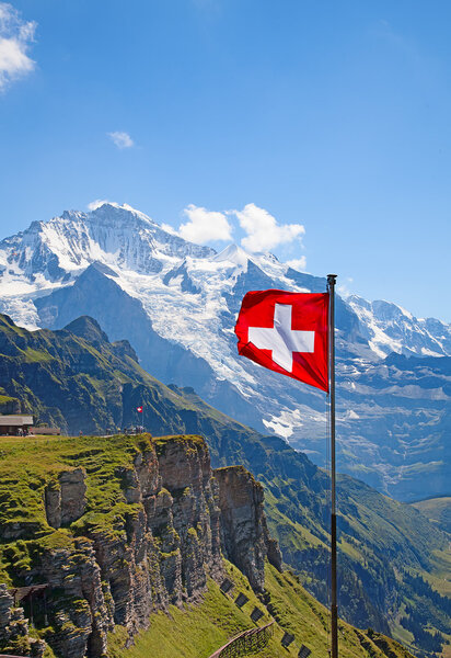 Swiss flag on the top of Mannlichen