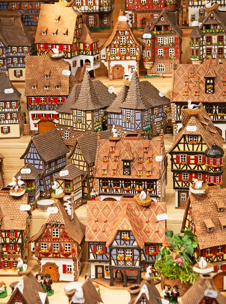 Traditional alsatian houses on market — Stock Photo, Image