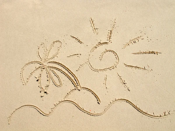 Słońce idealna wyspa rysunek na piasku — Zdjęcie stockowe