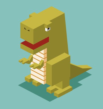 T-rex. 3D pixelate izometrik 
