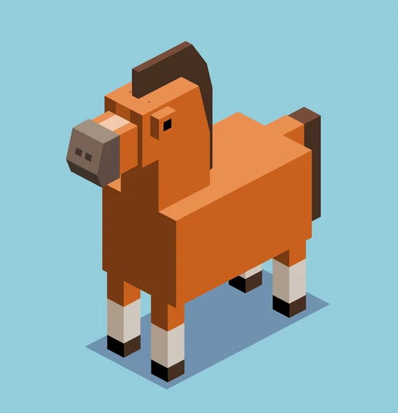 Paard. 3D Isometrische Pixel — Stockvector