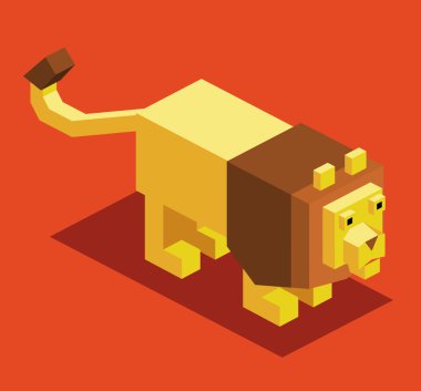 Aslan. 3D pixelate izometrik 