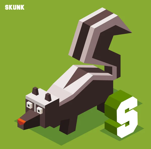 S για Skunk. Ζωικά συλλογής αλφάβητο — Διανυσματικό Αρχείο
