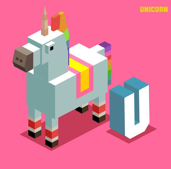 U pour licorne, collection Alphabet d'animaux — Image vectorielle