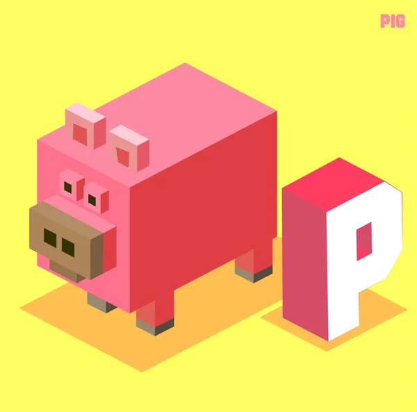 P para porco. Coleção de alfabetos animais —  Vetores de Stock