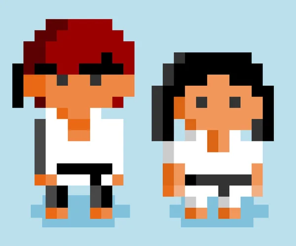 Bojovníci karate. Pixel umění — Stockový vektor