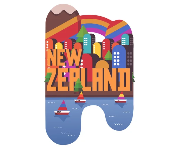 Νέα Ζηλανδία όμορφη χώρα του κόσμου — Διανυσματικό Αρχείο