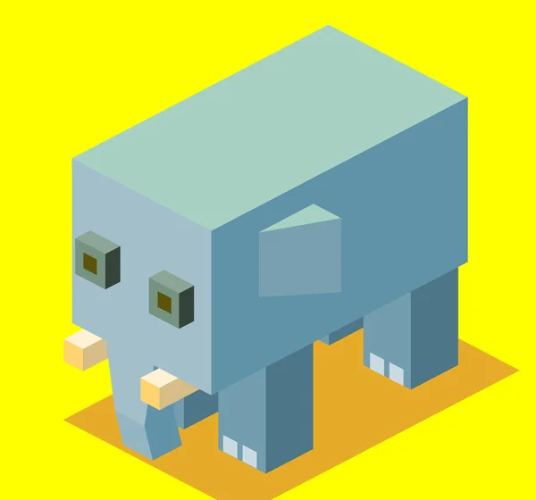 Blauwe olifant. 3D Isometrische Pixel — Stockvector