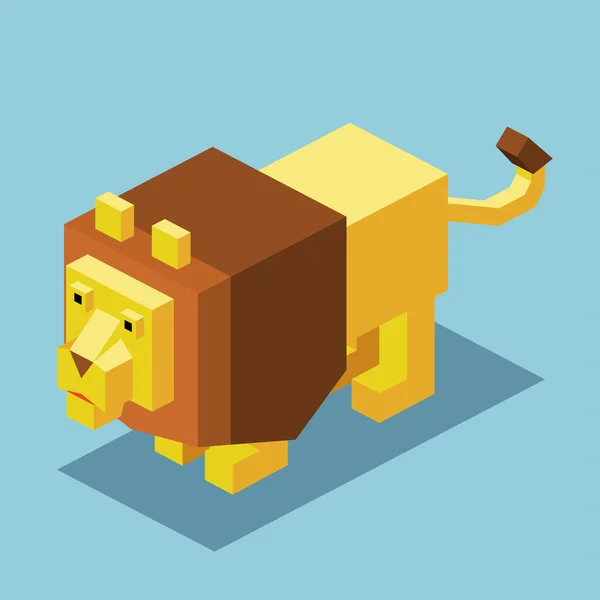 Lion on water. 3d pixelate isometric — Stock Vector