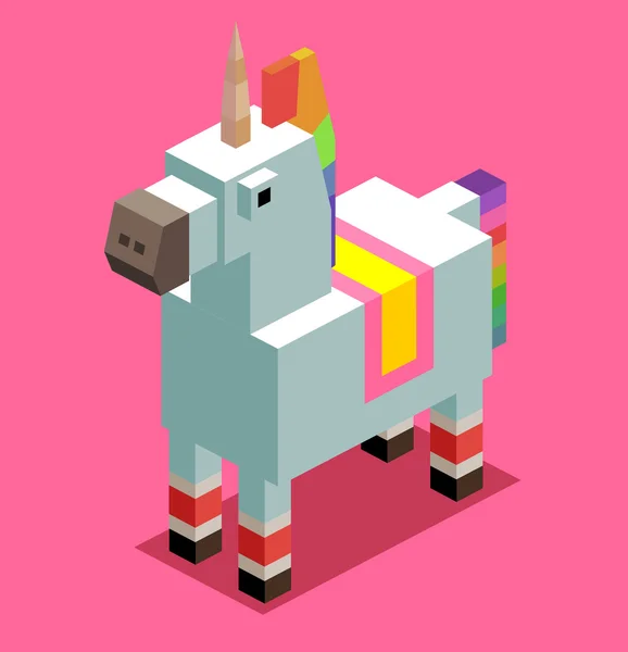 Unicorn. Iometrik pixelate 3d - Stok Vektor