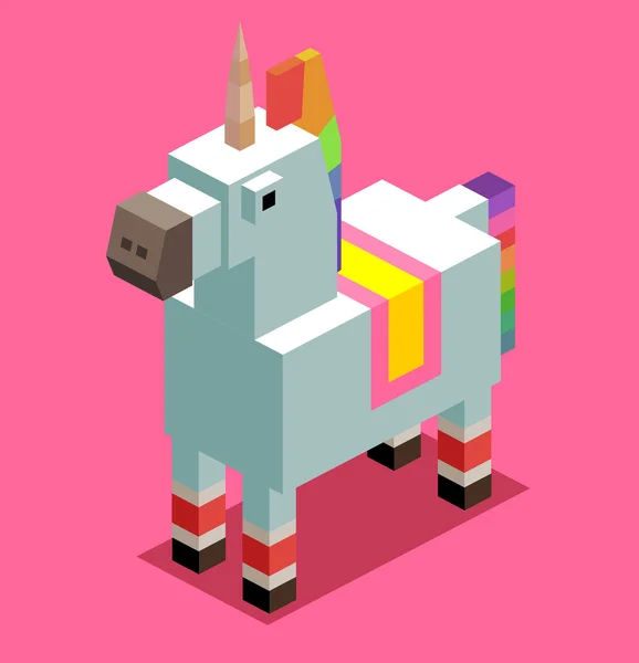 Einhorn. 3d-Pixelatisometrie — Stockvektor