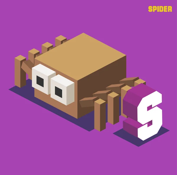 S de araña. Colección alfabeto animal — Vector de stock