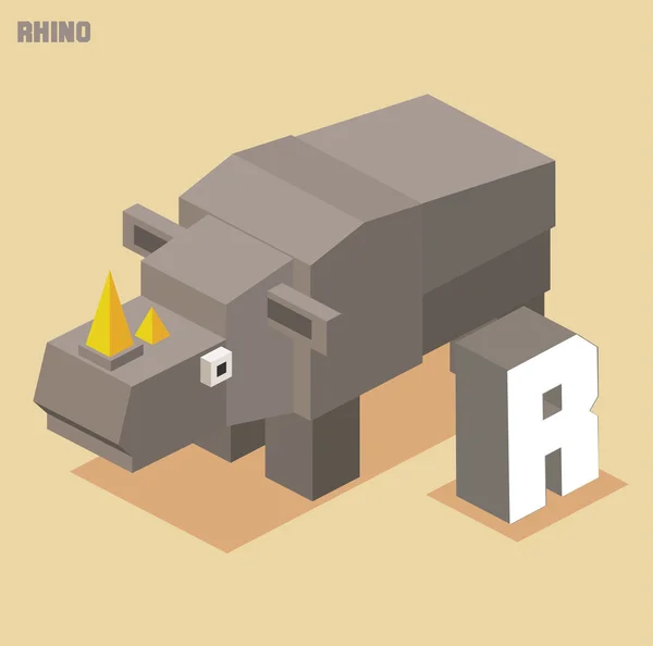R voor Rhino. Dieren alfabet collectie — Stockvector