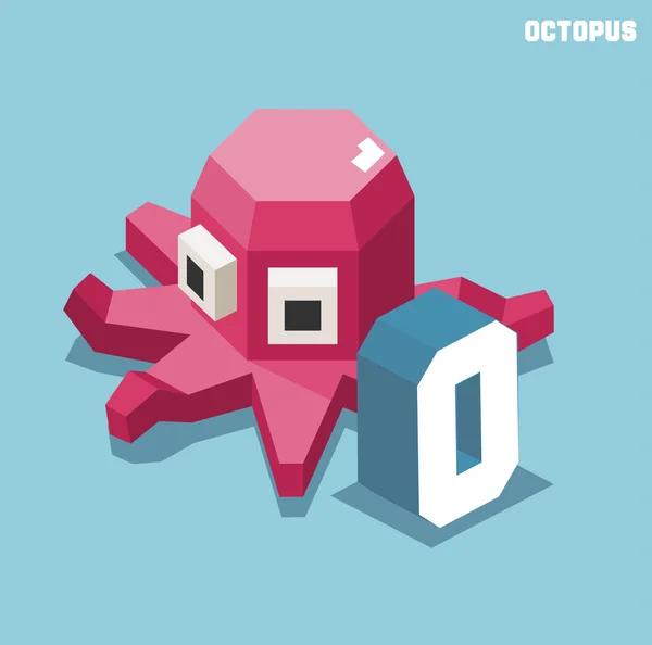 O para Octopus. Colección alfabeto animal — Vector de stock