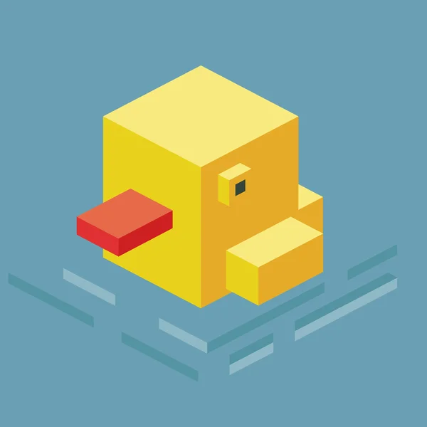 Pato nadador. pixelato 3d isométrico — Vetor de Stock