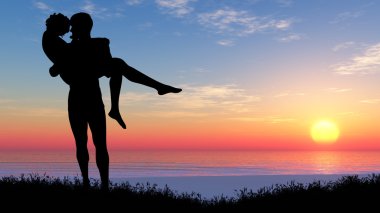 sevgi dolu bir çift silüeti