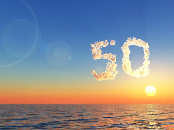 Cloudy number fifty over water - 3d rendering — Stock Photo, Image