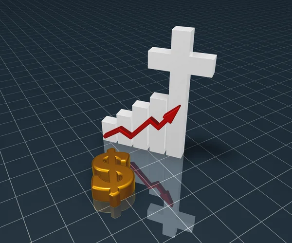 Business graph with christian cross and dollar symbol - 3d rendering — Stock Photo, Image