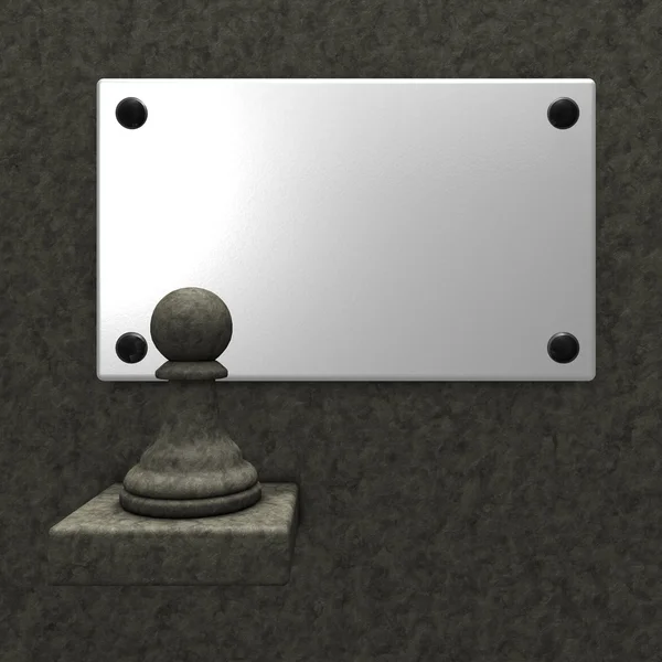 Stone chess pawn and blank white sign - 3d rendering — Stock Photo, Image