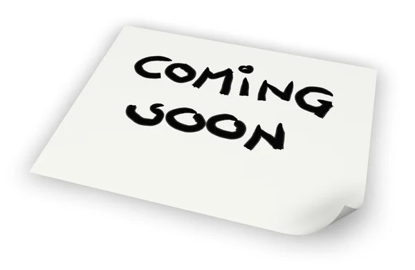 Coming soon tag on paper sheet - 3d rendering — Stock Photo, Image