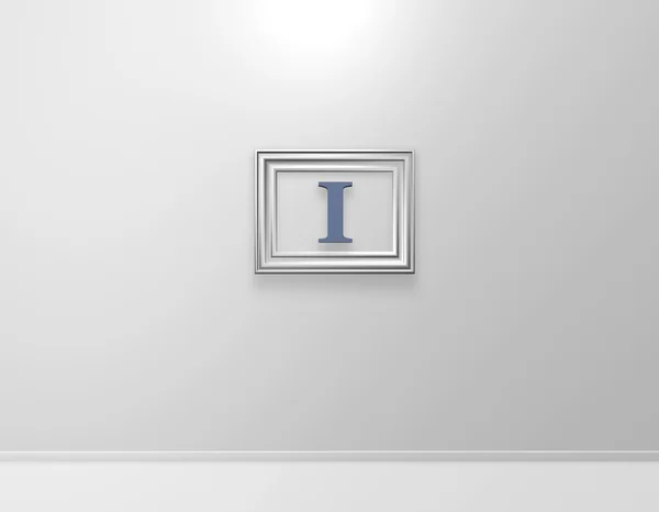 相框与字母 i 上白墙-3d 图 — 图库照片