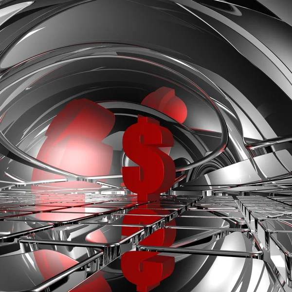 Simbolo del dollaro rosso nello spazio futuristico - rendering 3d — Foto Stock