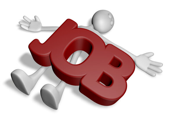 мультяшный парень под словом работа - 3D рендеринг
