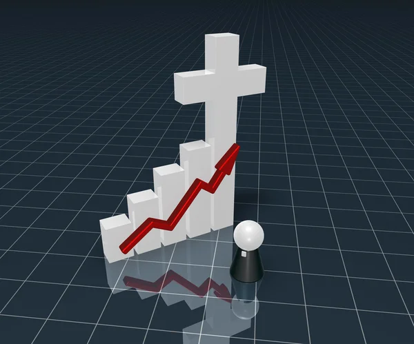 Business graph with christian cross symbol and pope figure - 3d rendering — Stock Photo, Image