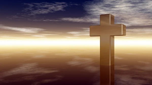Christelijke Kruis onder bewolkte hemel - 3d rendering — Stockfoto