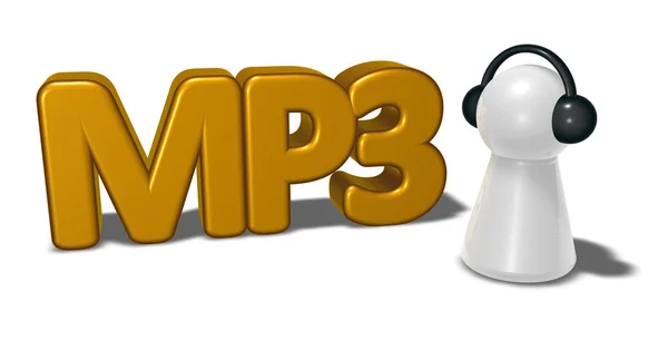 MP3 tag och bonde med hörlurar - 3d rendering — Stockfoto