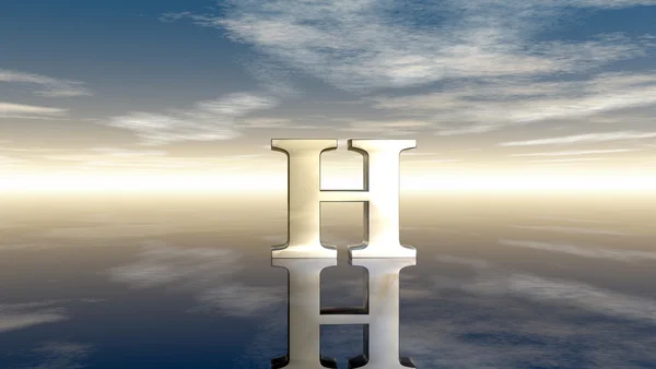 Metal uppercase letter h under cloudy sky - 3d rendering — Stock Photo, Image