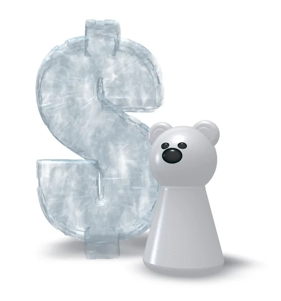 Símbolo do dólar de gelo e peão urso branco - renderização 3d — Fotografia de Stock